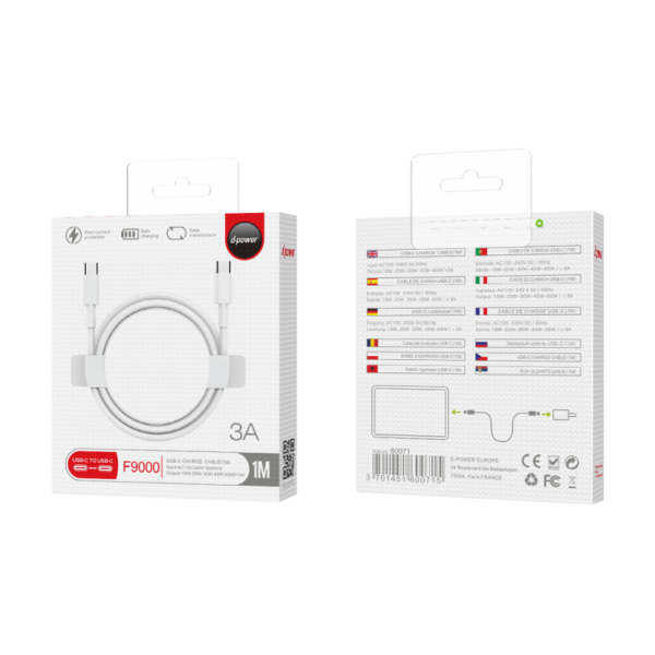 D-Power - F9000 - Câble Android USB-C to Type-C (1M) (3.0A -20W)